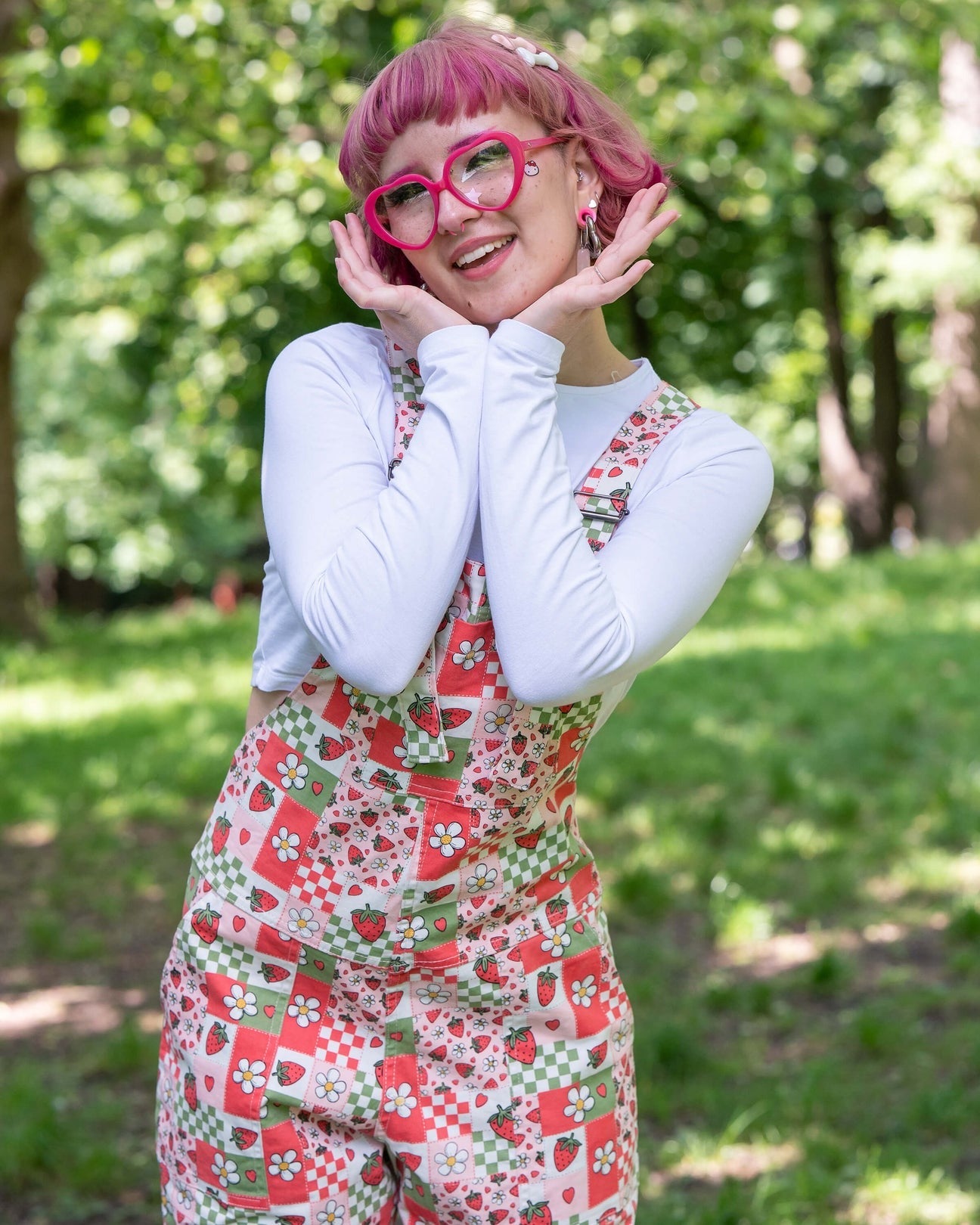 Strawberry Picnic Stretch Cotton Dungarees by Rebel Romance