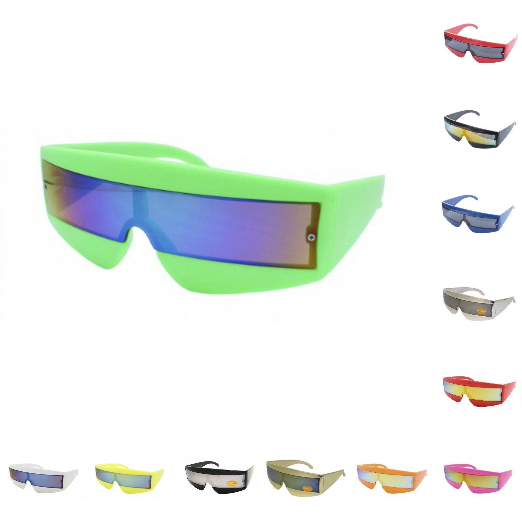 999Sunglasses Retro Techno Robot Visor Shield Sunglasses – Silver/Black, Mirrored, UV400