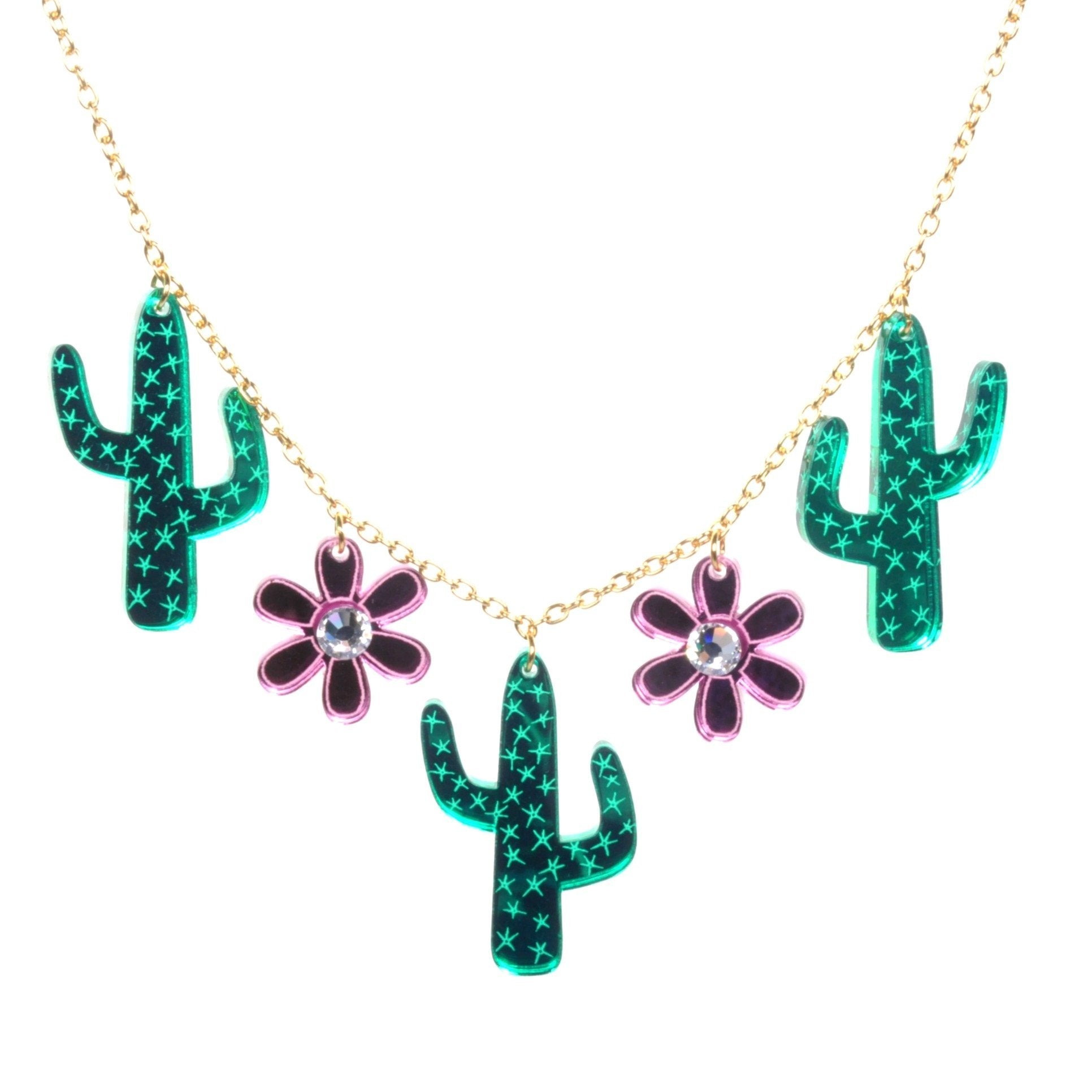 Love Boutique Cactus Acrylic Pendant Necklace Gold Cute – Minimum