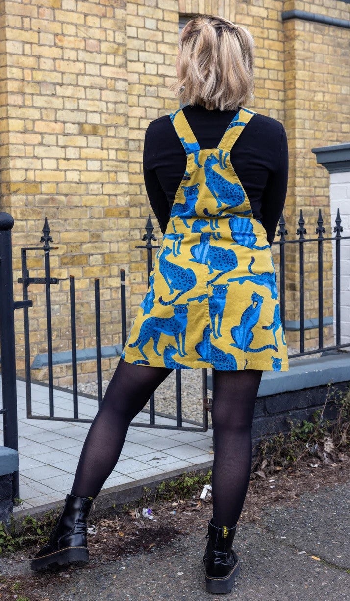 Big Cats Print Dungaree Pinafore Dress by Run and Fly