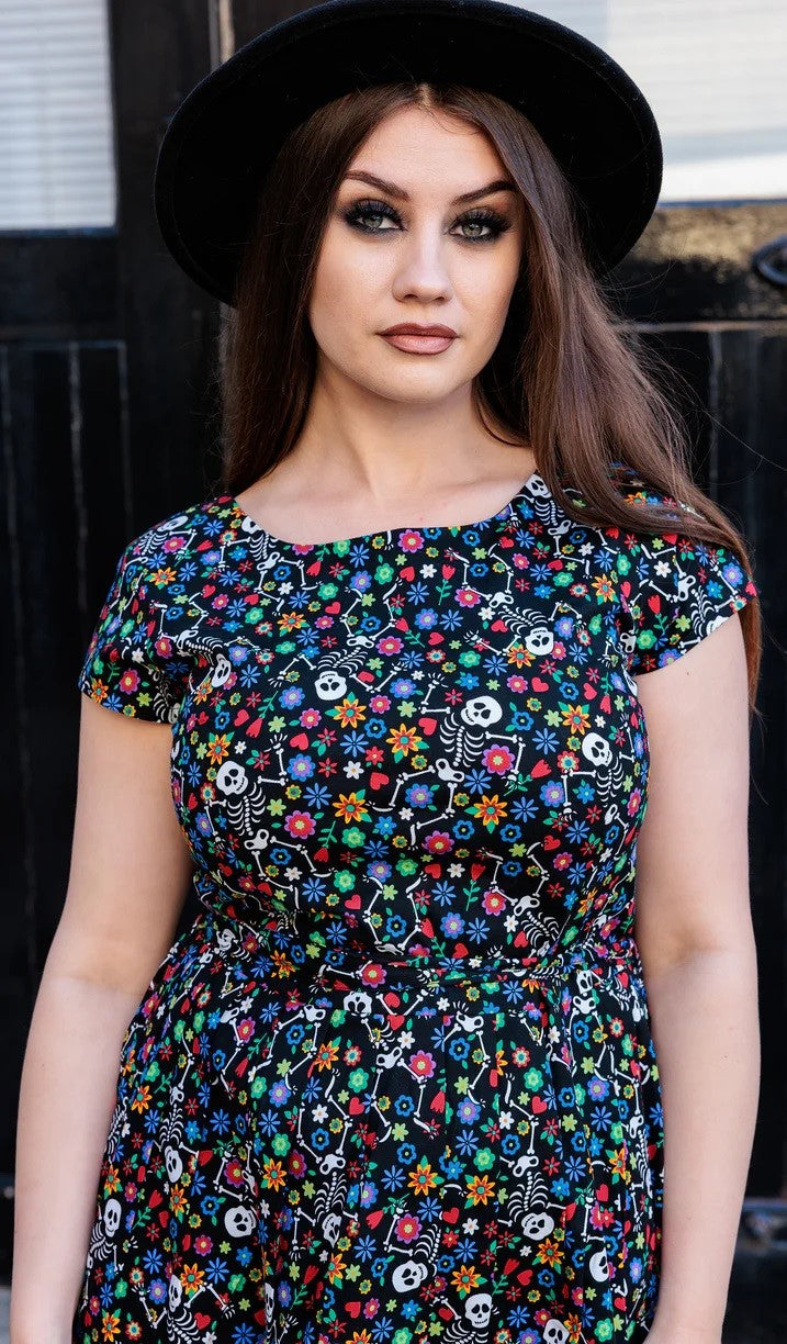 Boogie Bones Print Cotton Tea Dress with Pockets by Run and Fly