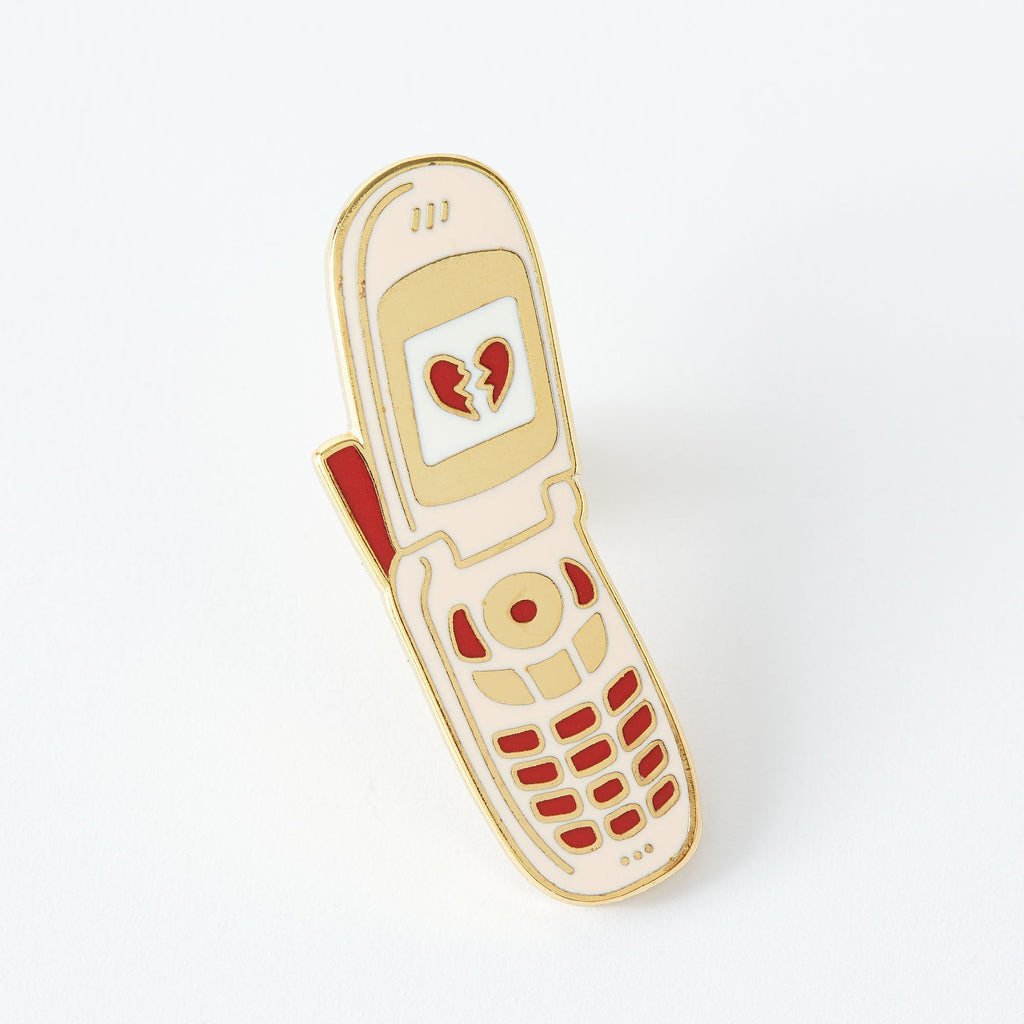 Broken Heart Flip Phone Lapel Pin Badge by Punky Pins - Minimum Mouse