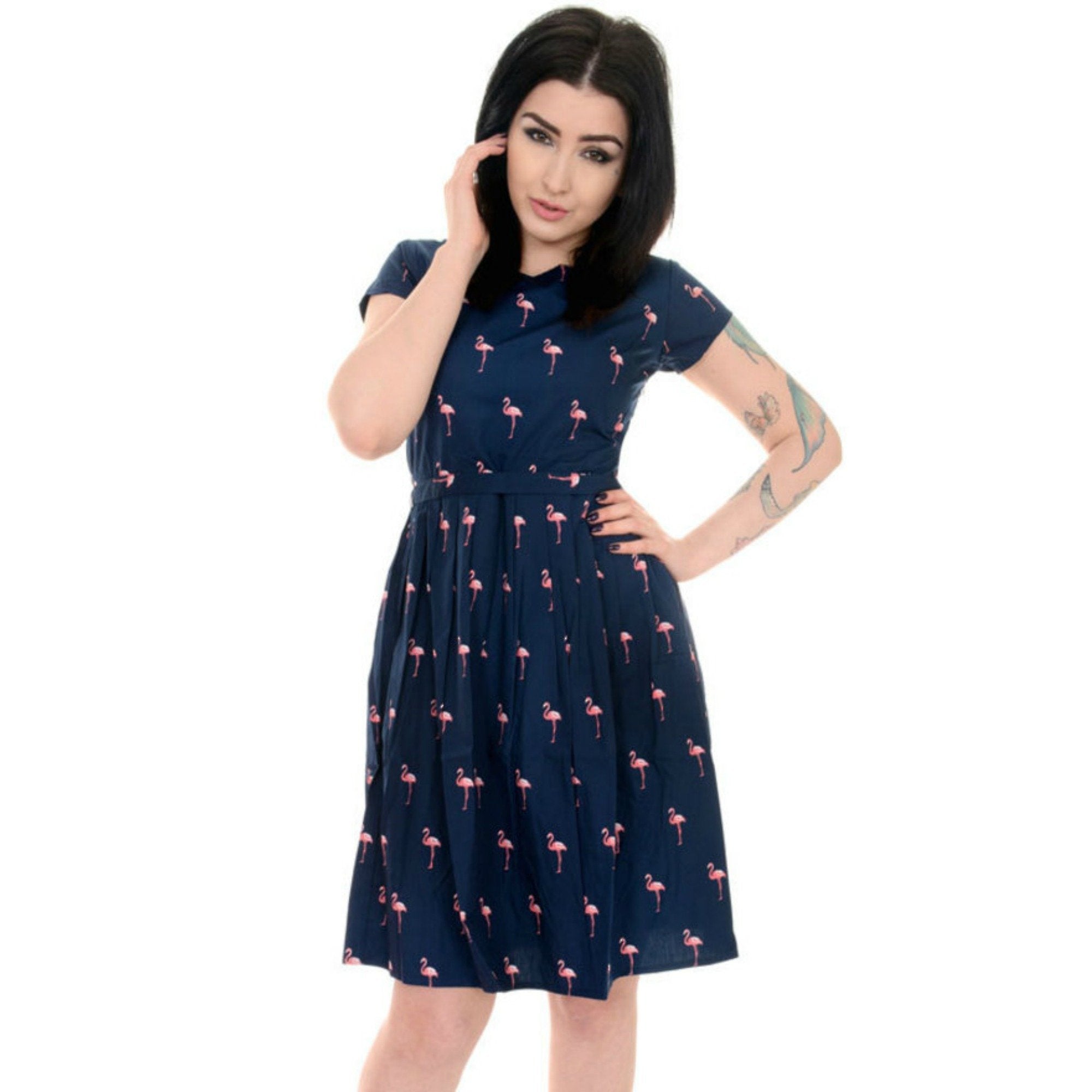 flamingo retro dress Ladies 50s 60s Indie Retro Vintage Pink Flamingo Tea Party Belt Dress 4 at  Amazon Women's Clothing store