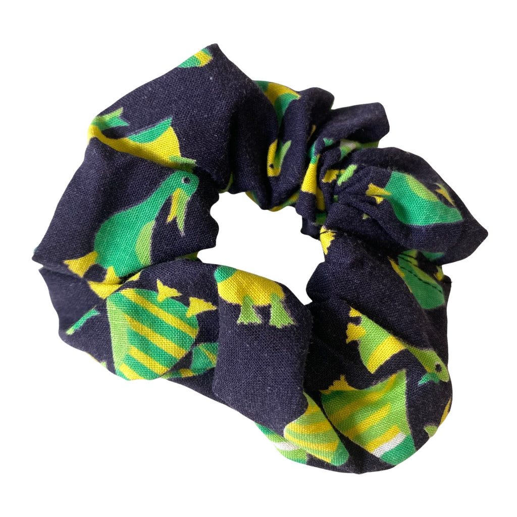 Green Ducks Scrunchie - Made From Vintage Fabric - Minimum Mouse