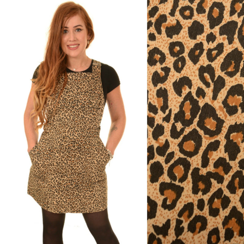 Leopard Print Dungaree Pinafore Dress by Run and Fly - Minimum Mouse