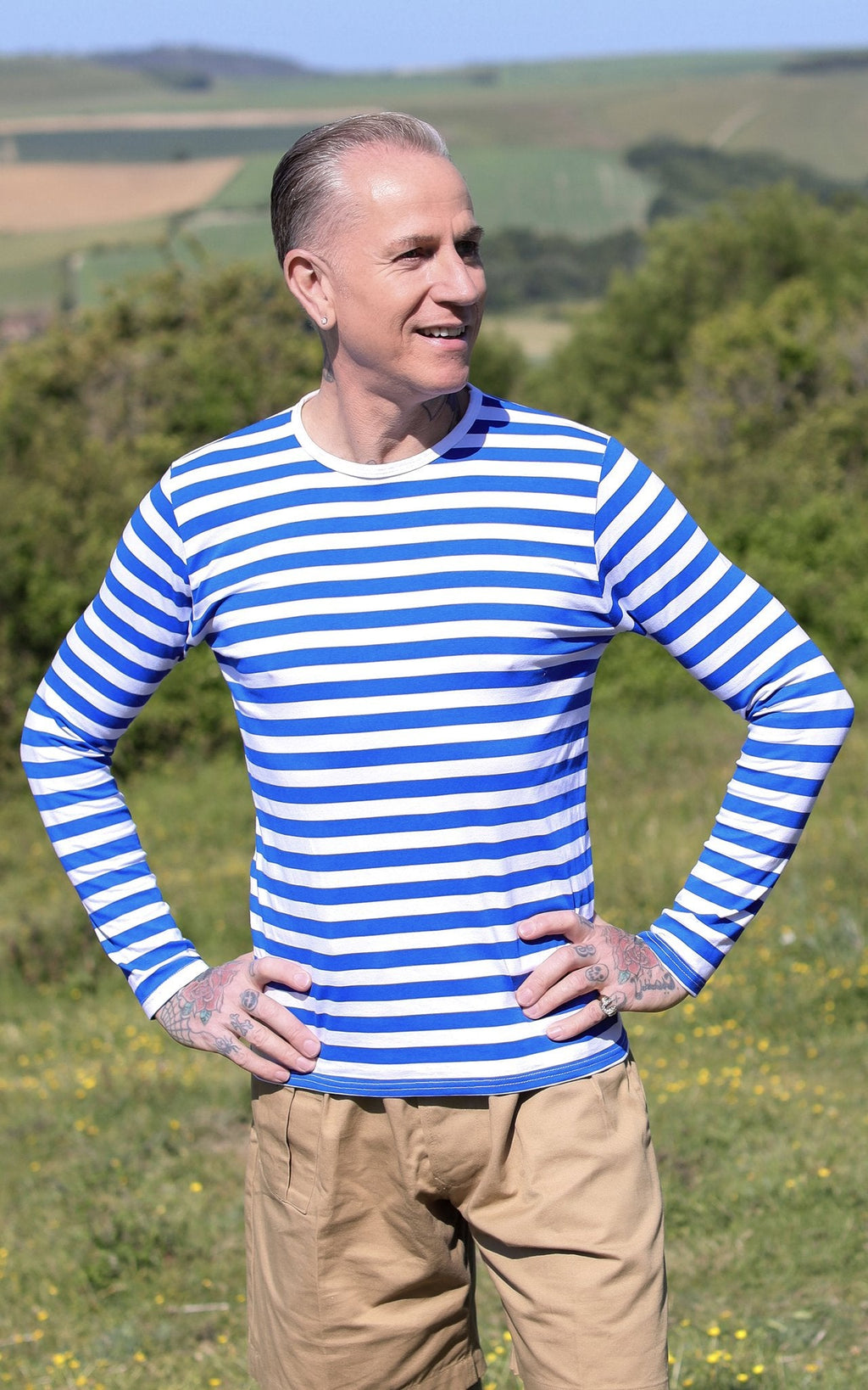 Long Sleeved Blue and White Stripe T Shirt by Run and Fly - Minimum Mouse
