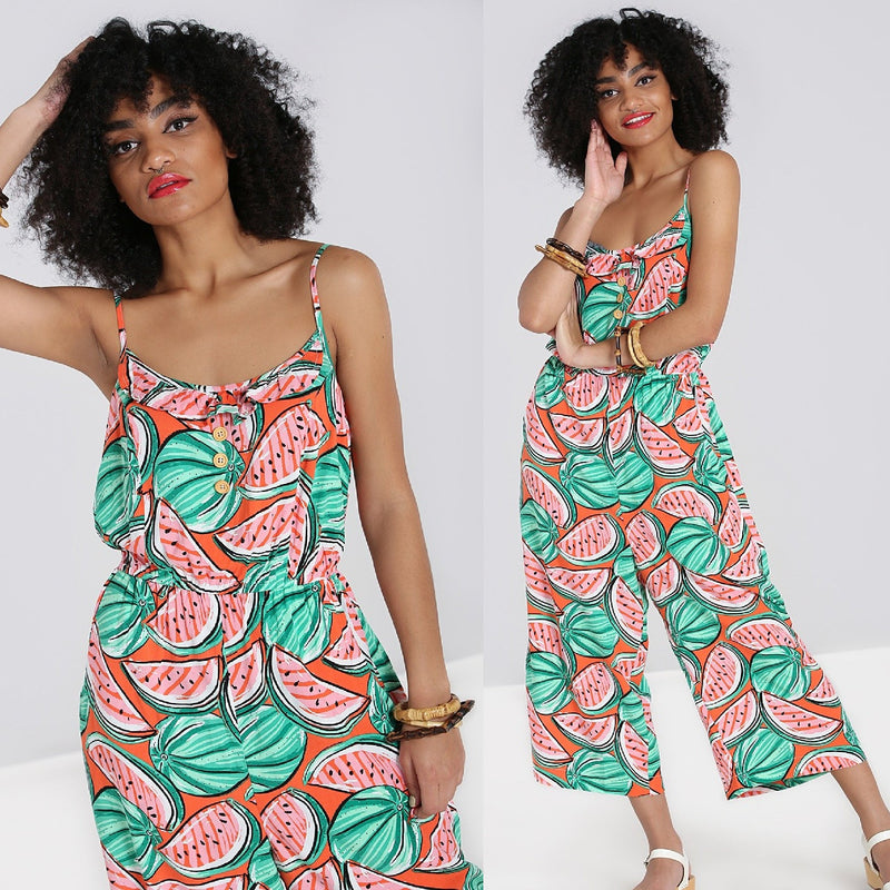 Melonie Watermelon Print Jumpsuit by Hell Bunny - Minimum Mouse