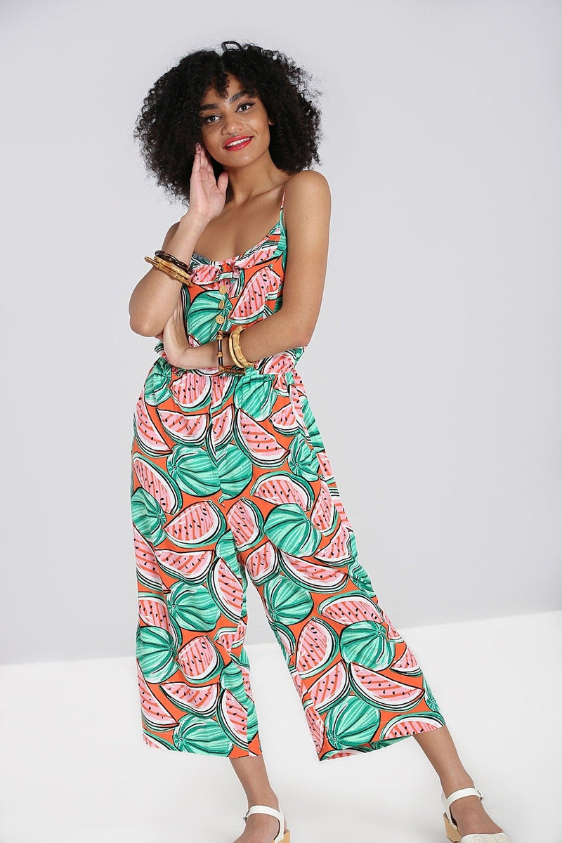 Melonie Watermelon Print Jumpsuit by Hell Bunny - Minimum Mouse