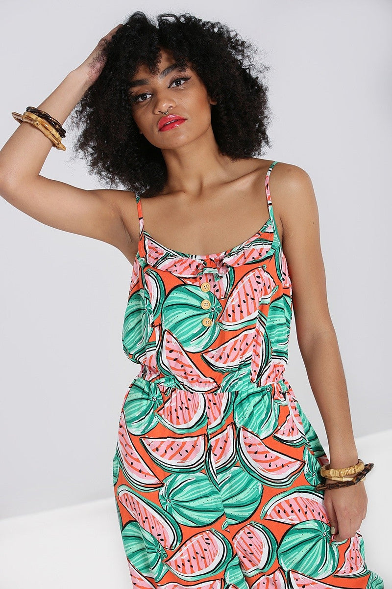 Melonie Watermelon Print Jumpsuit by Hell Bunny - Minimum Mouse