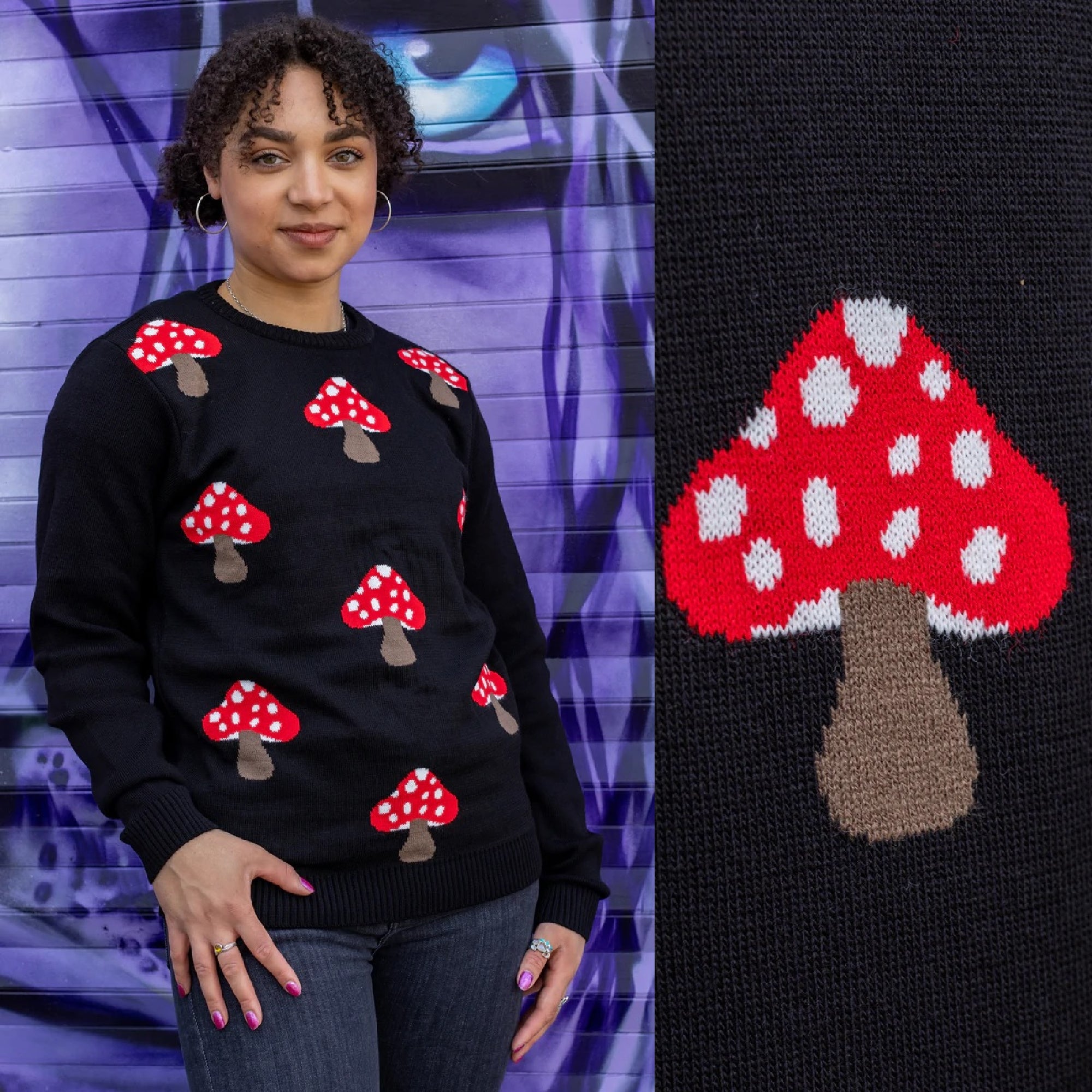 Run and Fly Mushroom Toadstool Jumper Sweater 70s Unisex Quirky