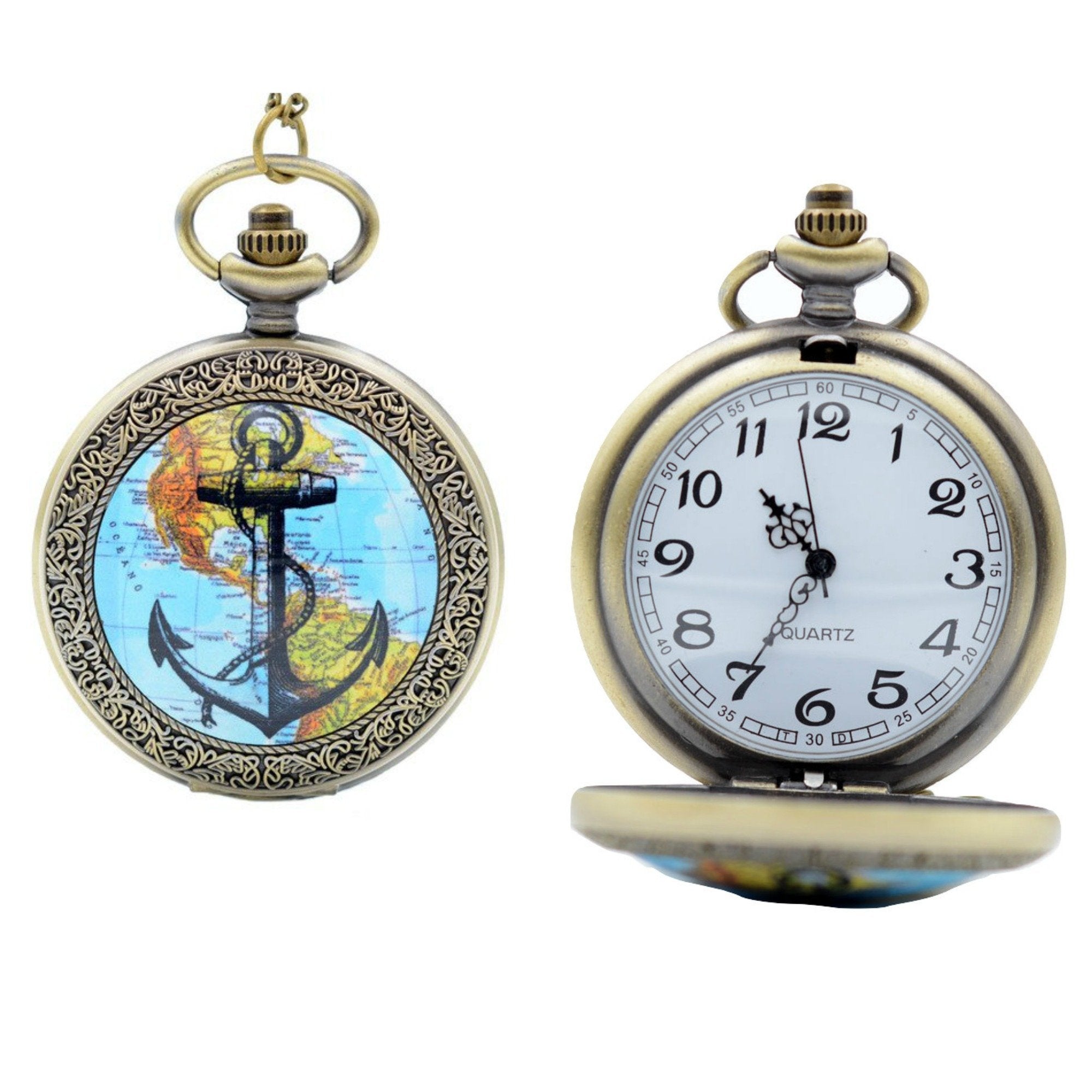 Nautical Map Quartz Pocket/Fob Watch Rockabilly Anchor Steampunk