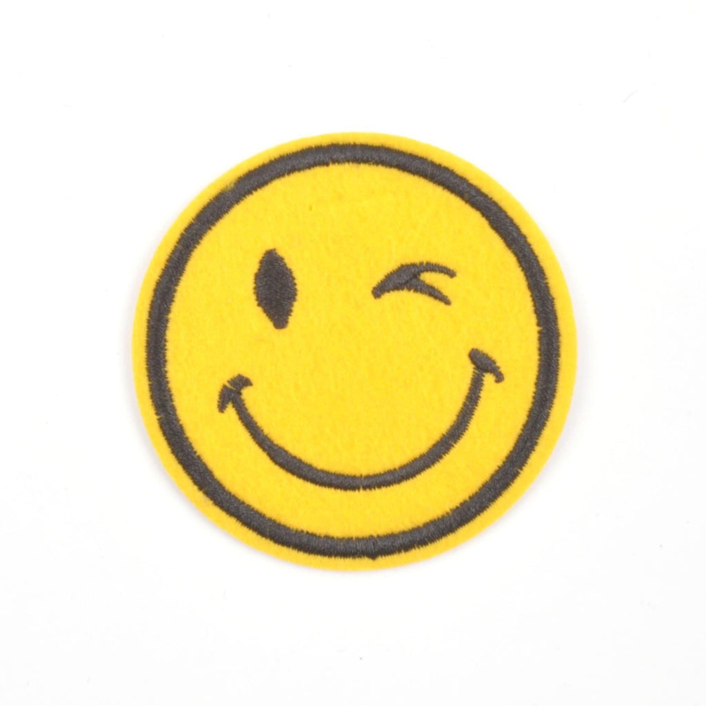 Smiley Face Emoji Iron On Patch-Wink - Minimum Mouse