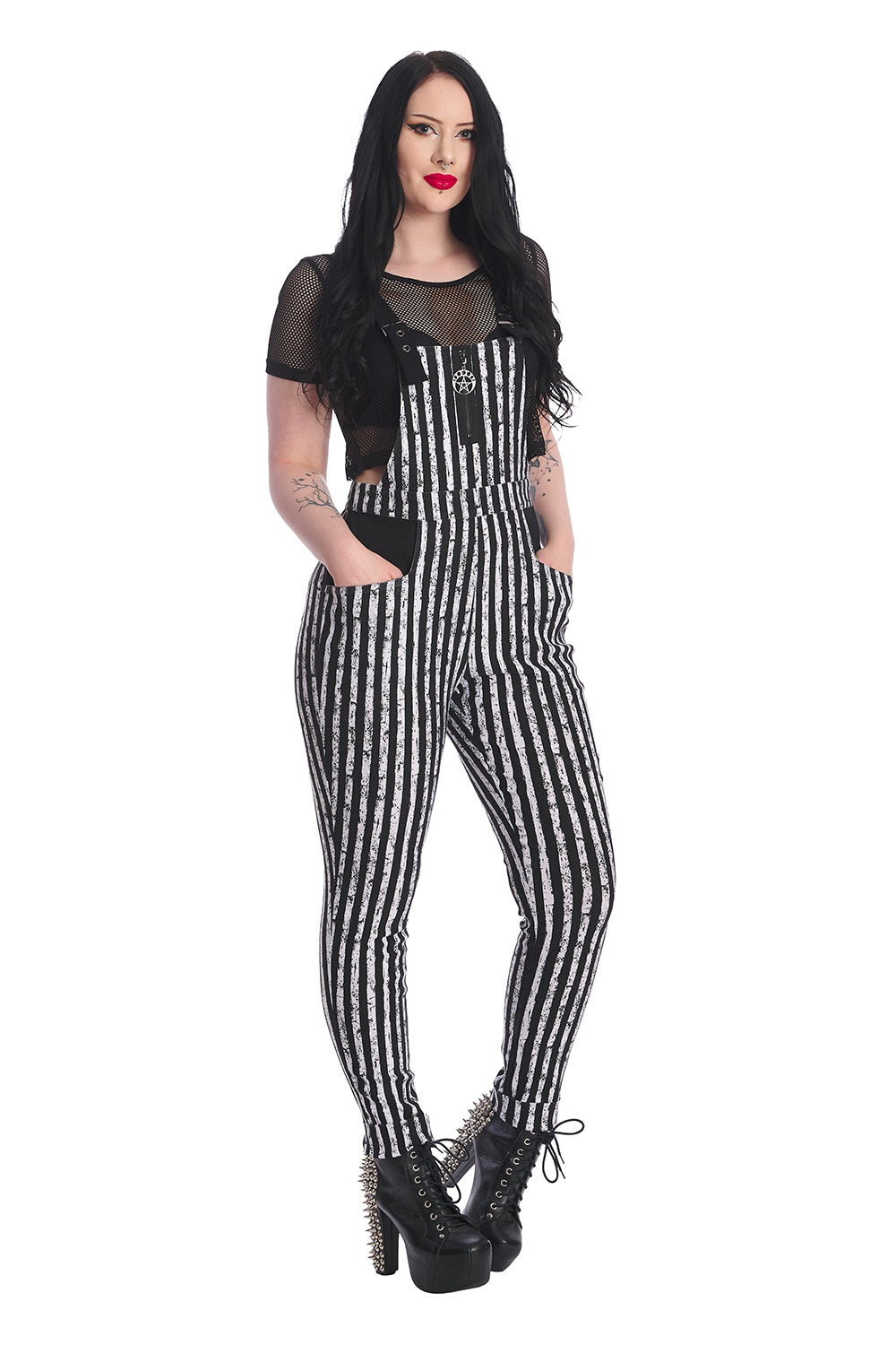 Spooky Nightwalks Black and White Stripe Dungarees by Banned Apparel