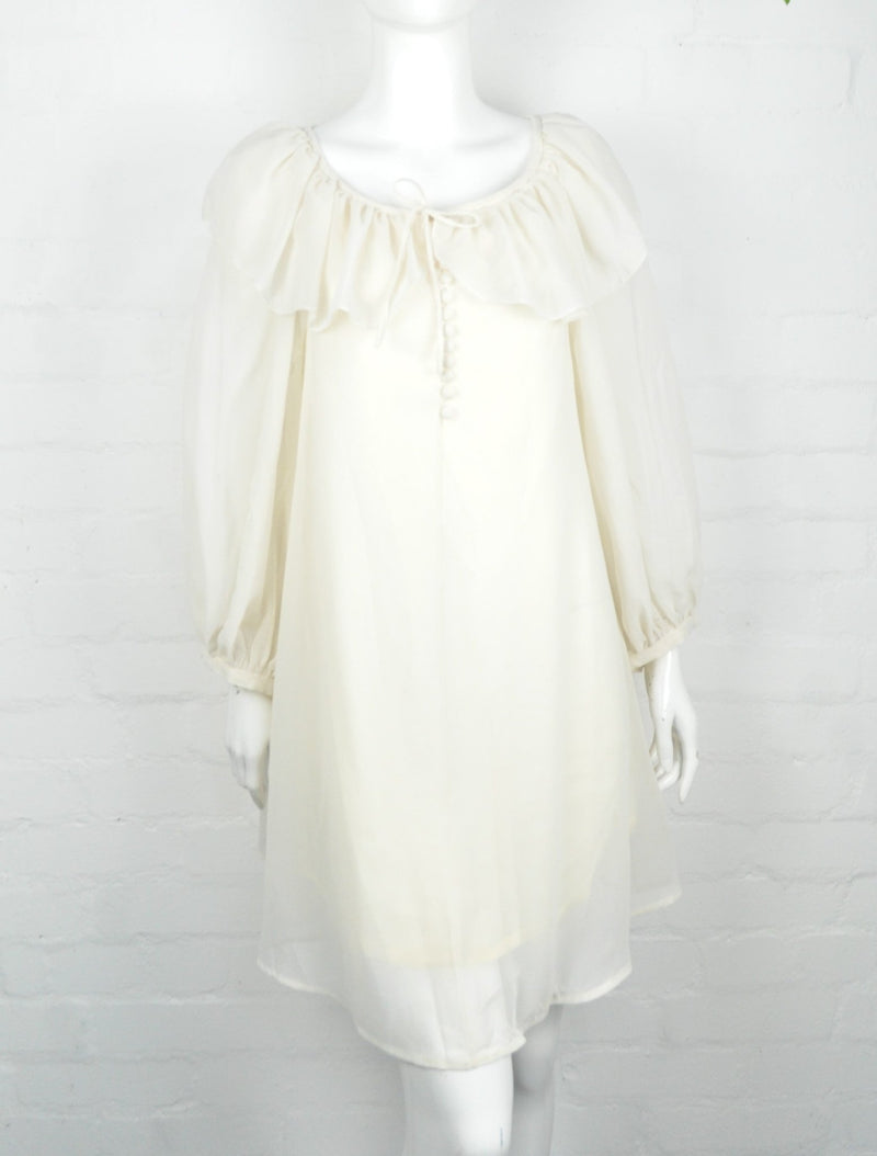 Vintage 60's Ivory Chiffon Babydoll Mini Dress 8-10 - Minimum Mouse