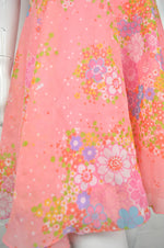 Vintage 60's Pastel Pink Floral Print Mini Dress 12 - Minimum Mouse