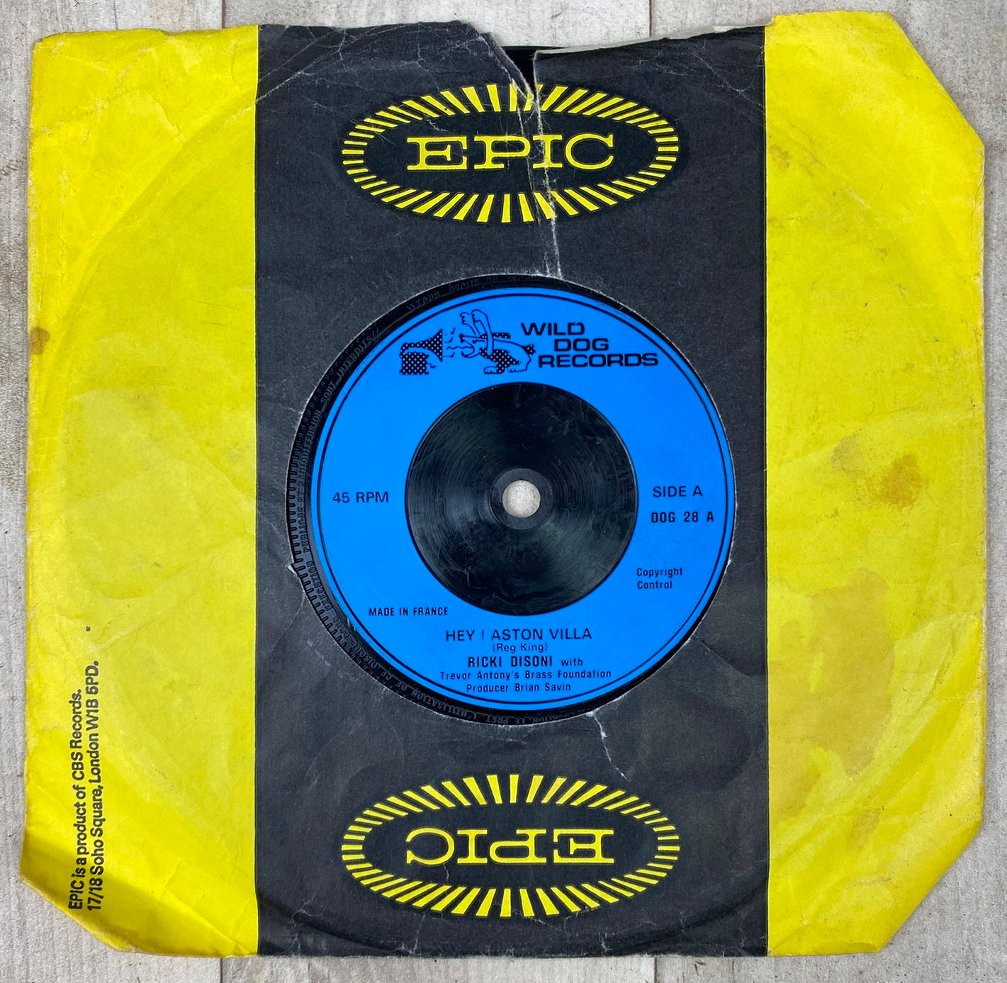 Ricki Disoni - Hey! Aston Villa Vintage Vinyl 7" Single