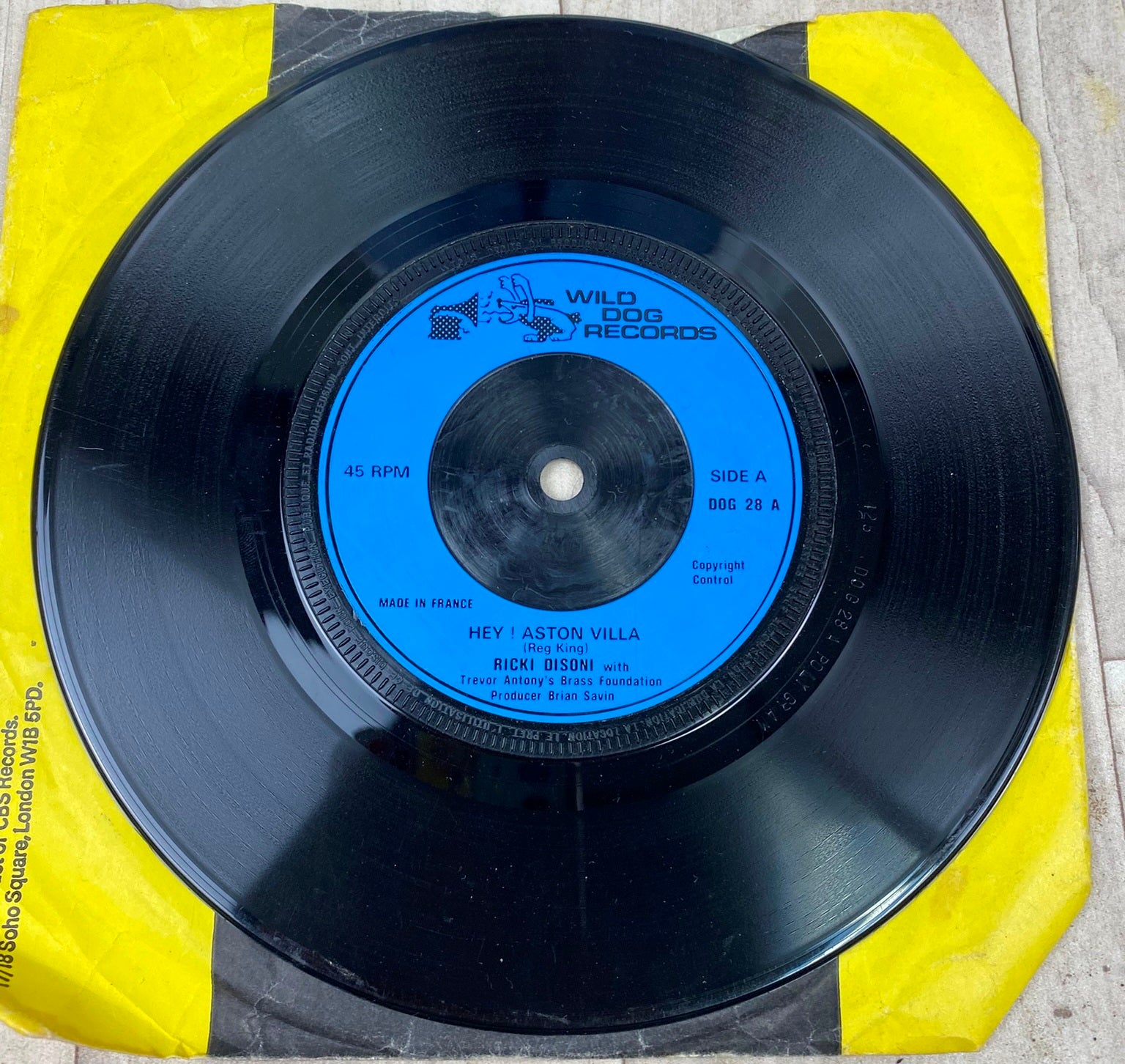 Ricki Disoni - Hey! Aston Villa Vintage Vinyl 7" Single