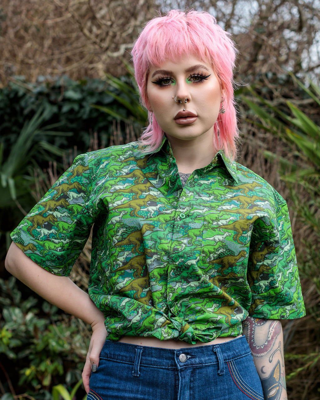 Camo Dinosaur Print Shirt by Run and Fly