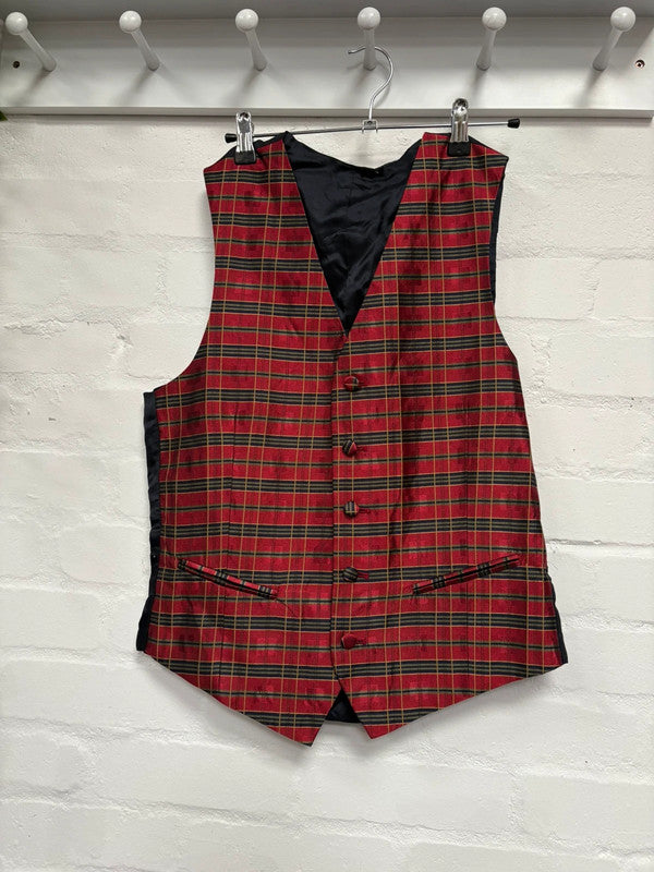 Vintage Stewart Tartan Silk Waistcoat 12 Classic Retro Red
