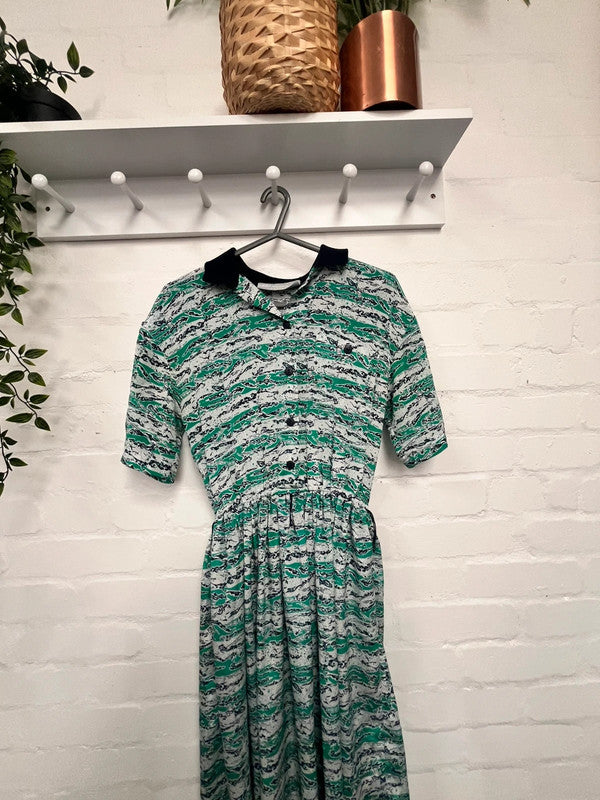 Vintage 80’s Patterned Shirt Dress 10 Principles Day Midi Green