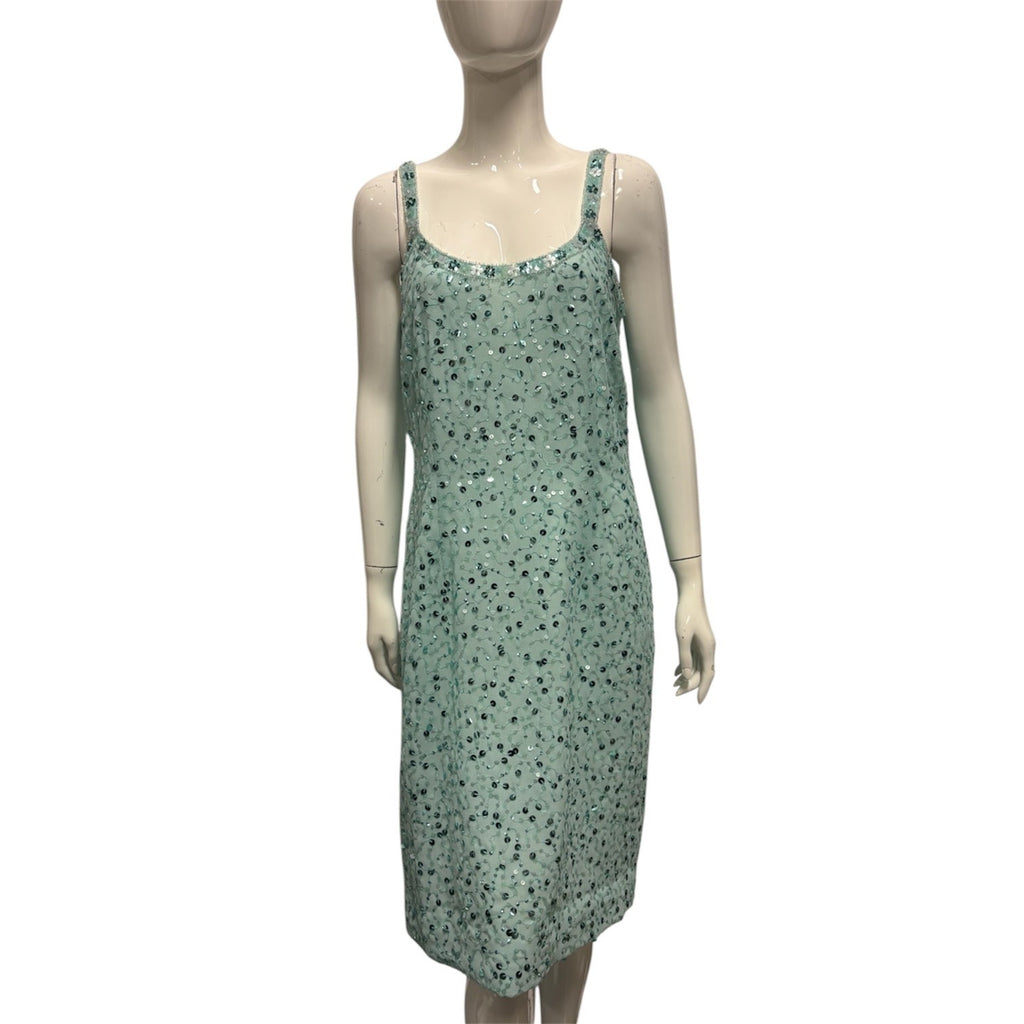 Vintage 90's y2k Dress 12 14 Light Turquoise Blue Sequin Party Prom Beaded Glam