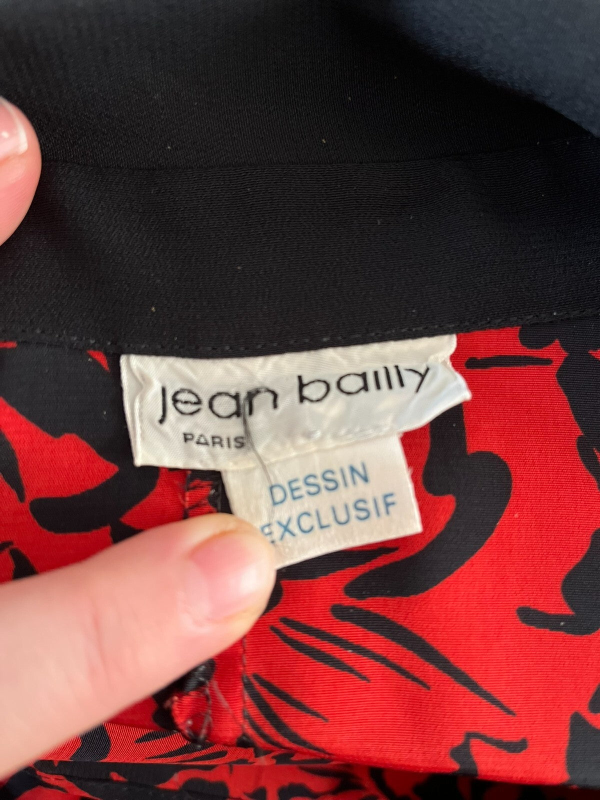 Vintage 80's JEAN BAILLY Blouse Skirt Set 14 Suit Co Ord Red Black 2 Piece