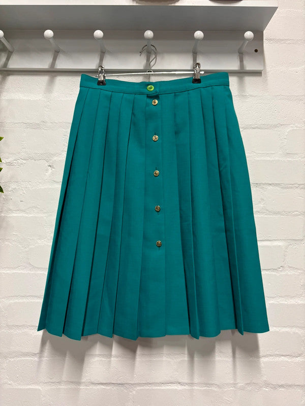 Vintage St Michael Skirt Teal Green Pleated Midi 12