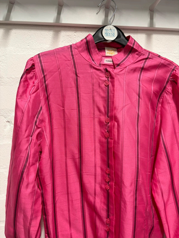 Vintage 70’s Blouse Pink Stripe 12 Silky Satin 80’s Retro True