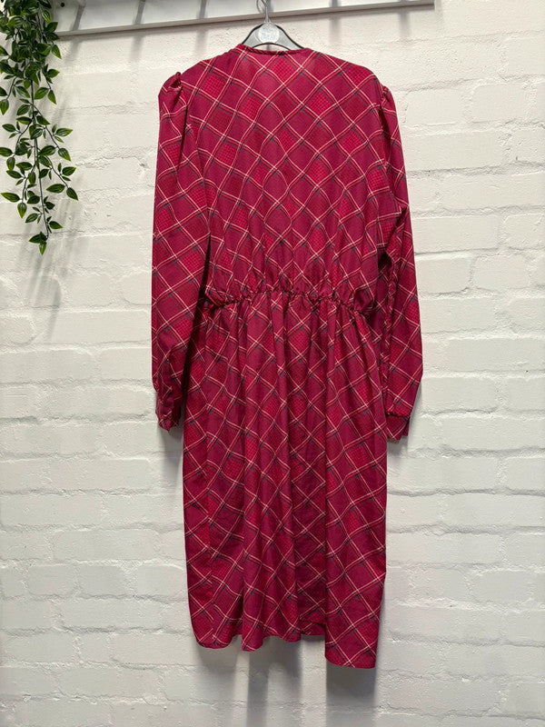 Vintage 80’s Pink Check Dress 10 12 Retro True MIDI Shirt