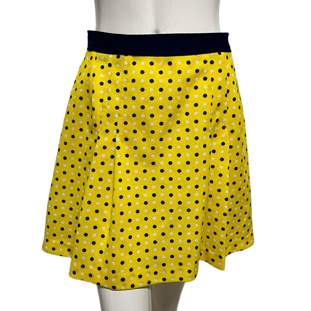 Vintage 60's Mini Skirt Yellow Polka Dot Pleated 10 Mod True Groovy Bright Psych
