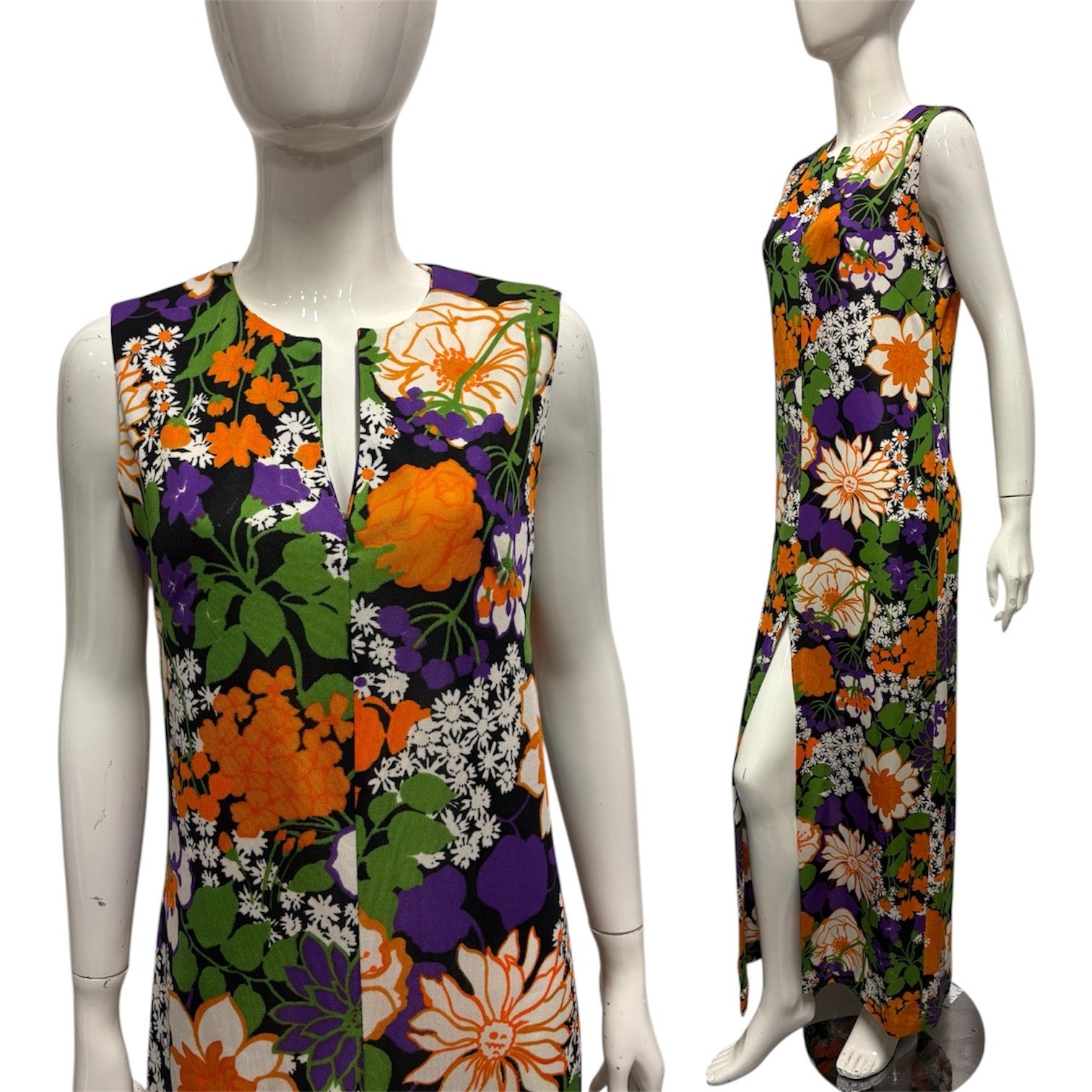 Vintage 60's 70's Maxi Dress 12 14 Bright Floral Hippy Boho Retro True Tropical