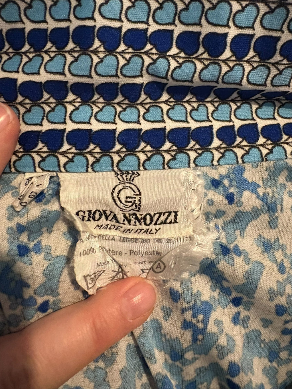 Vintage 60's 70's Dress 14 Blue Patterned Shirt Midi Mod True Retro Geometric