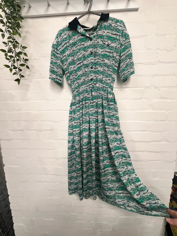 Vintage 80’s Patterned Shirt Dress 10 Principles Day Midi Green