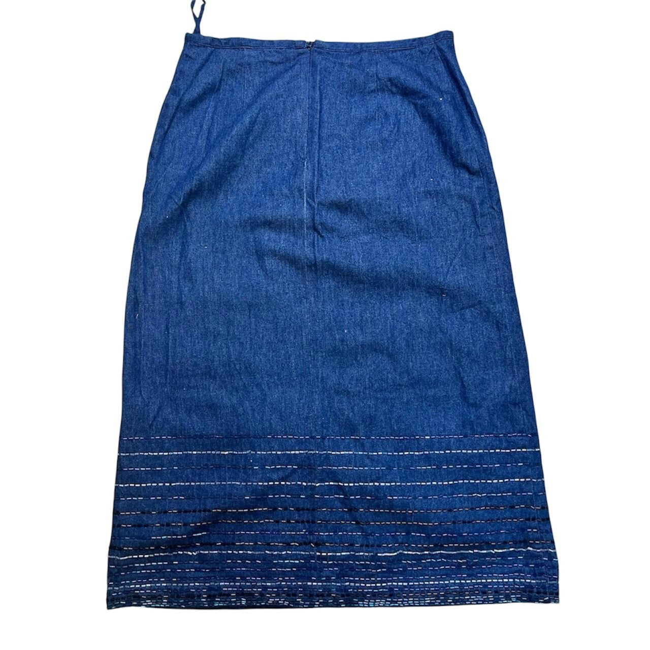 Vintage Y2K French Connection Denim Midi Skirt 10 Beaded Trim Mid Blue FCUK