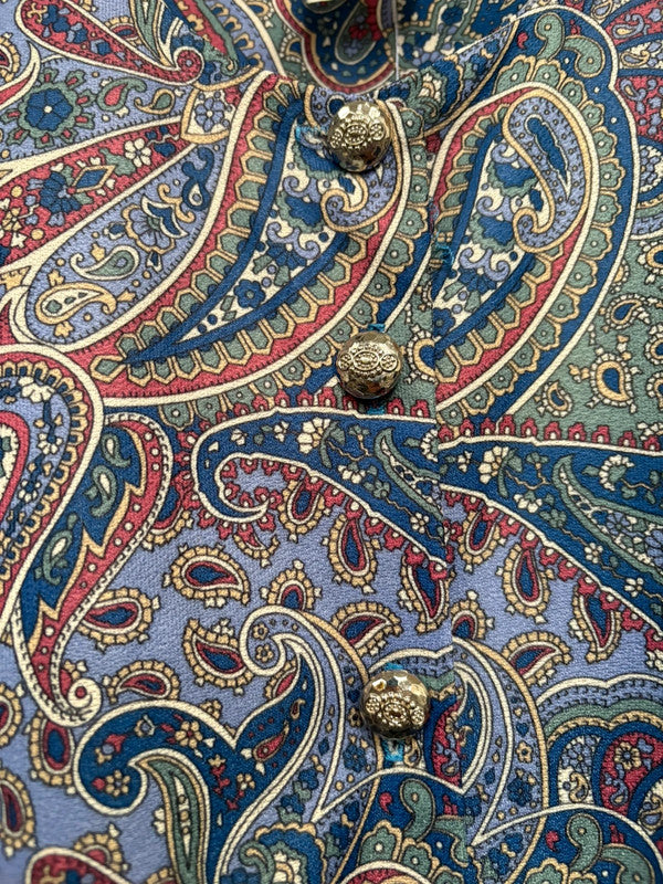 Vintage Dress 16 18 Purple Blue Paisley Pattern Shirt Midi Retro Dark Academia True