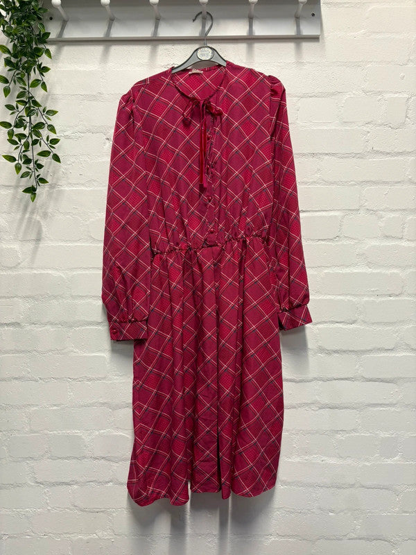 Vintage 80’s Pink Check Dress 10 12 Retro True MIDI Shirt