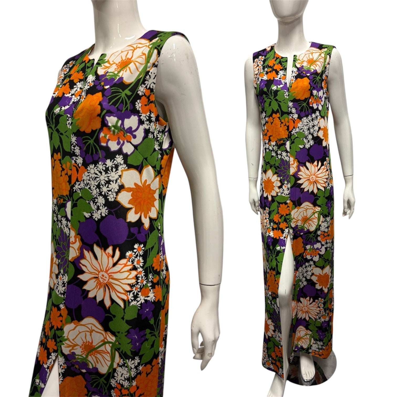 Vintage 60's 70's Maxi Dress 12 14 Bright Floral Hippy Boho Retro True Tropical