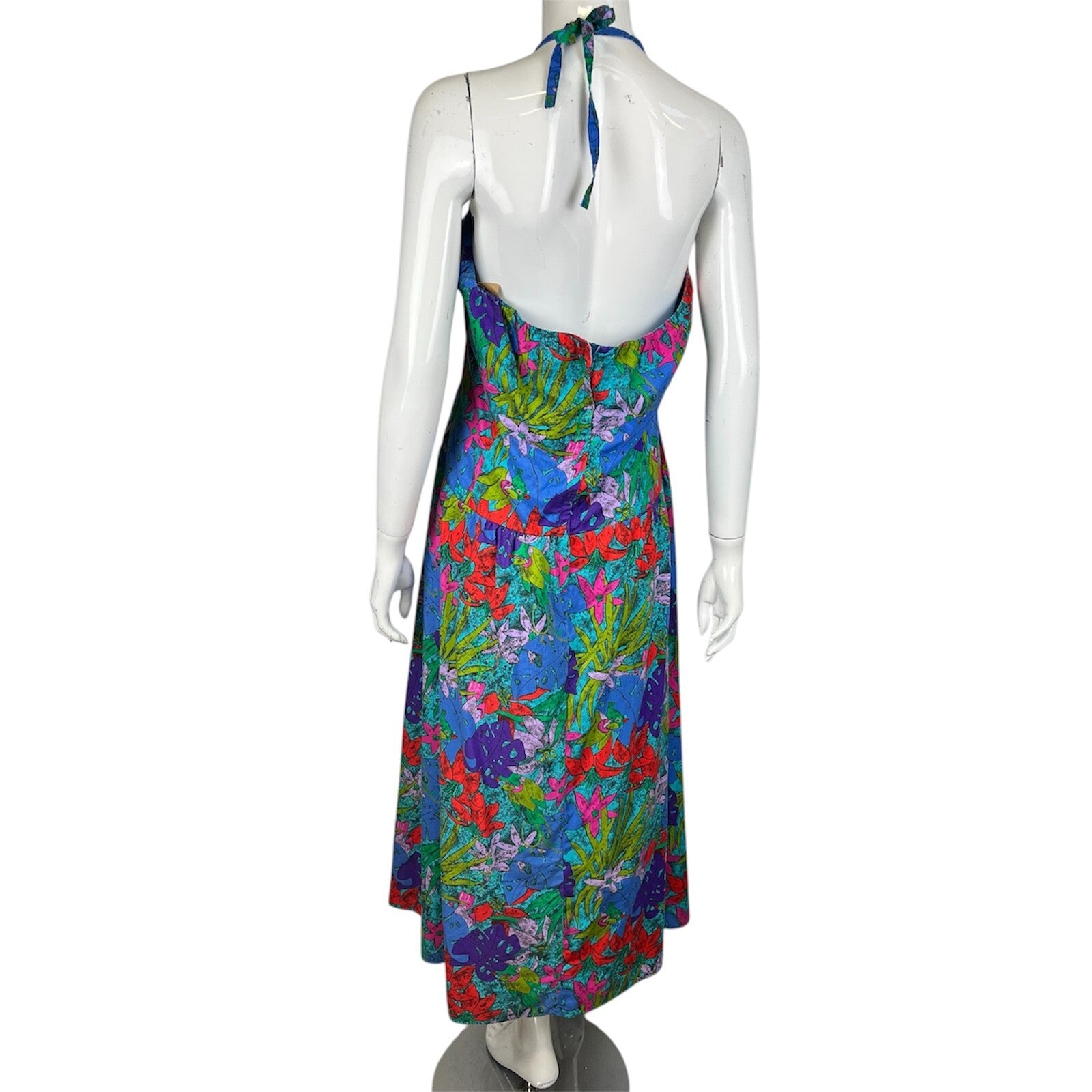 Vintage 80's Dress 14-16 Tropical Corset Halterneck Bright Colourful Party