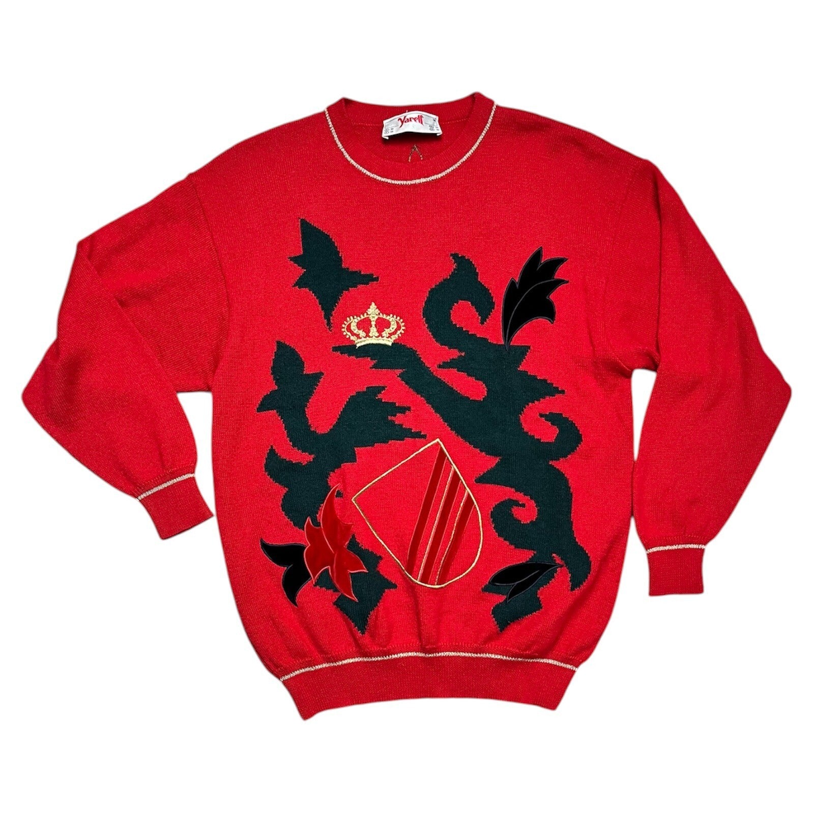 Vintage 80's Jumper Red Graphic Size S/M 10-12 Crown Heritage Preppy Wool Blend