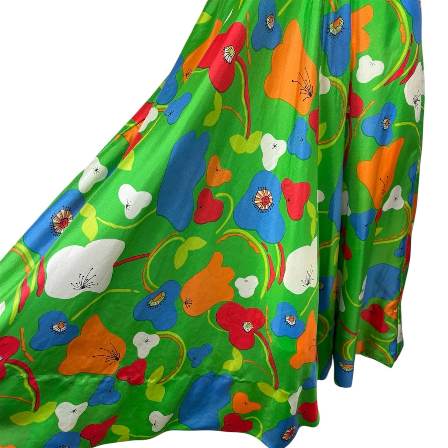 Vintage 60's 70's Midi Dress 8 Green Pear Print Groovy Psych Tropical Party