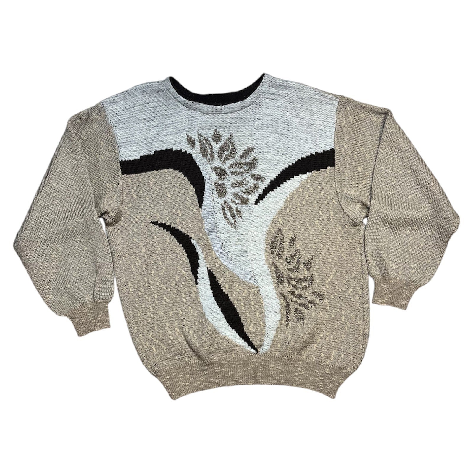 Vintage 80's Jumper 12-14 M/L Graphic Beige Brown Cottagecore Cosy Retro