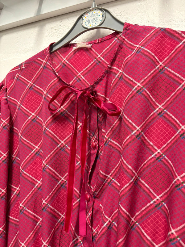 Vintage 80’s Pink Check Dress 10 12 Retro True MIDI Shirt