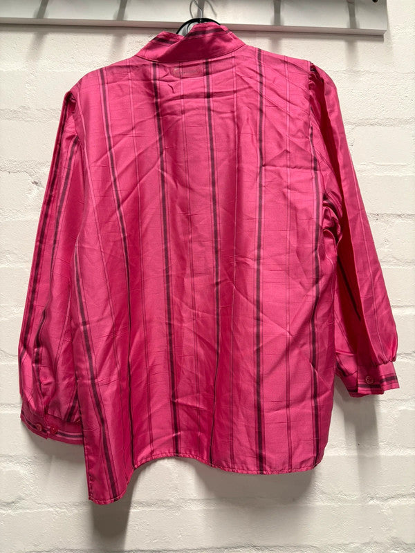 Vintage 70’s Blouse Pink Stripe 12 Silky Satin 80’s Retro True