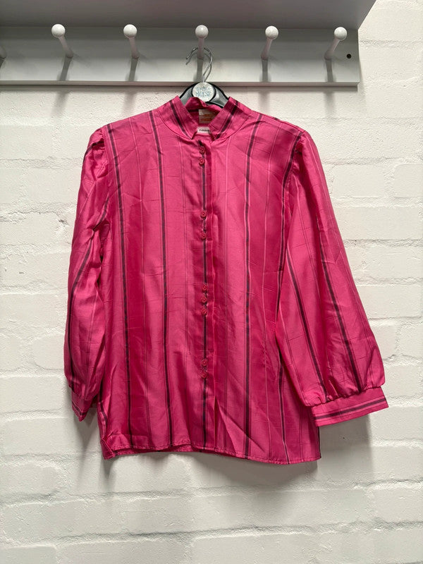 Vintage 70’s Blouse Pink Stripe 12 Silky Satin 80’s Retro True