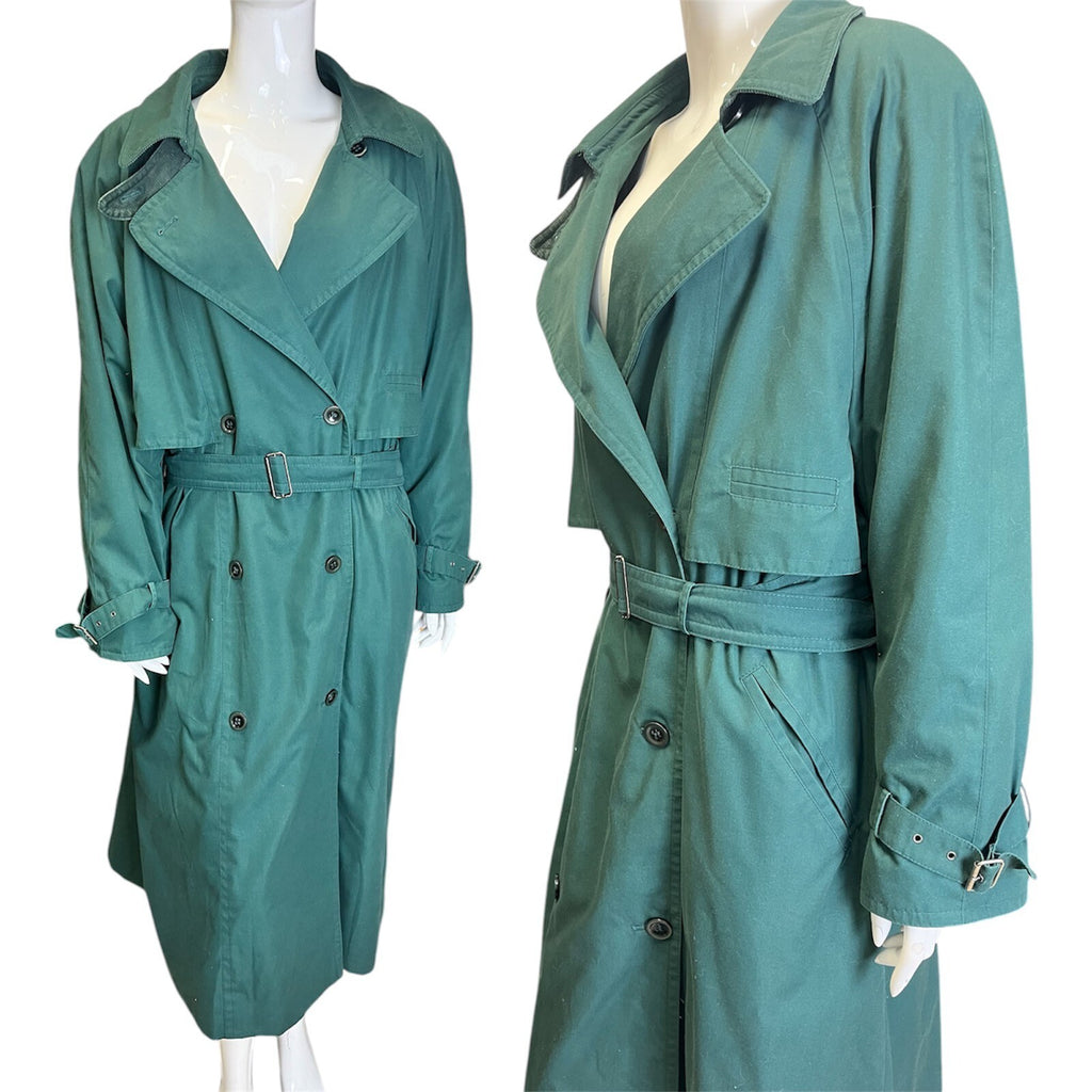 Vintage 70's 80's DANNIMAC ROYALE Green Trench Coat Mac 14-16 Removable Lining