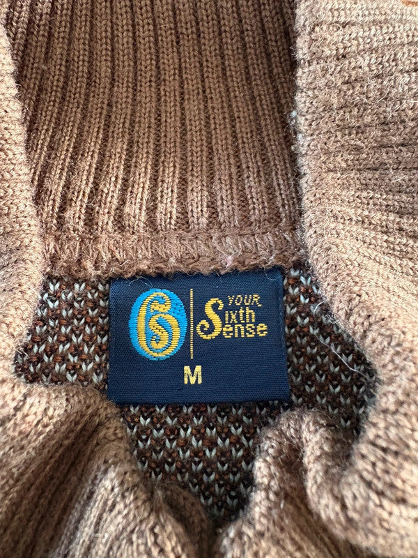 Vintage 80's Brown Patterned Long Cardigan 14 16 Wool Blend