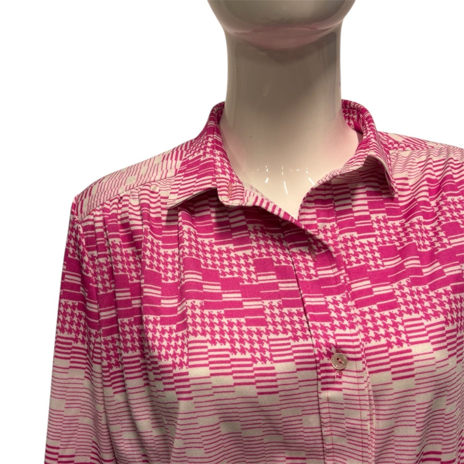 Vintage 60's 70's Blouse 14 16 Pink White Stripe Retro True Mod