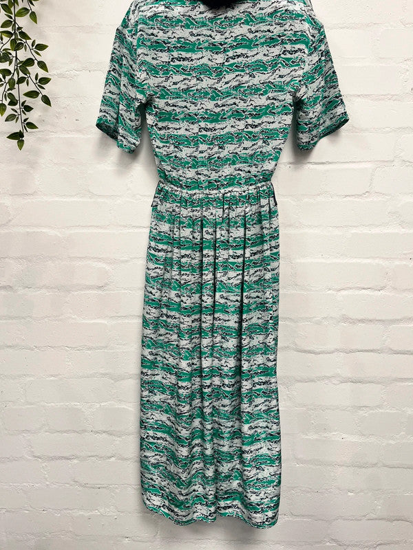 Vintage 80’s Patterned Shirt Dress 10 Principles Day Midi Green