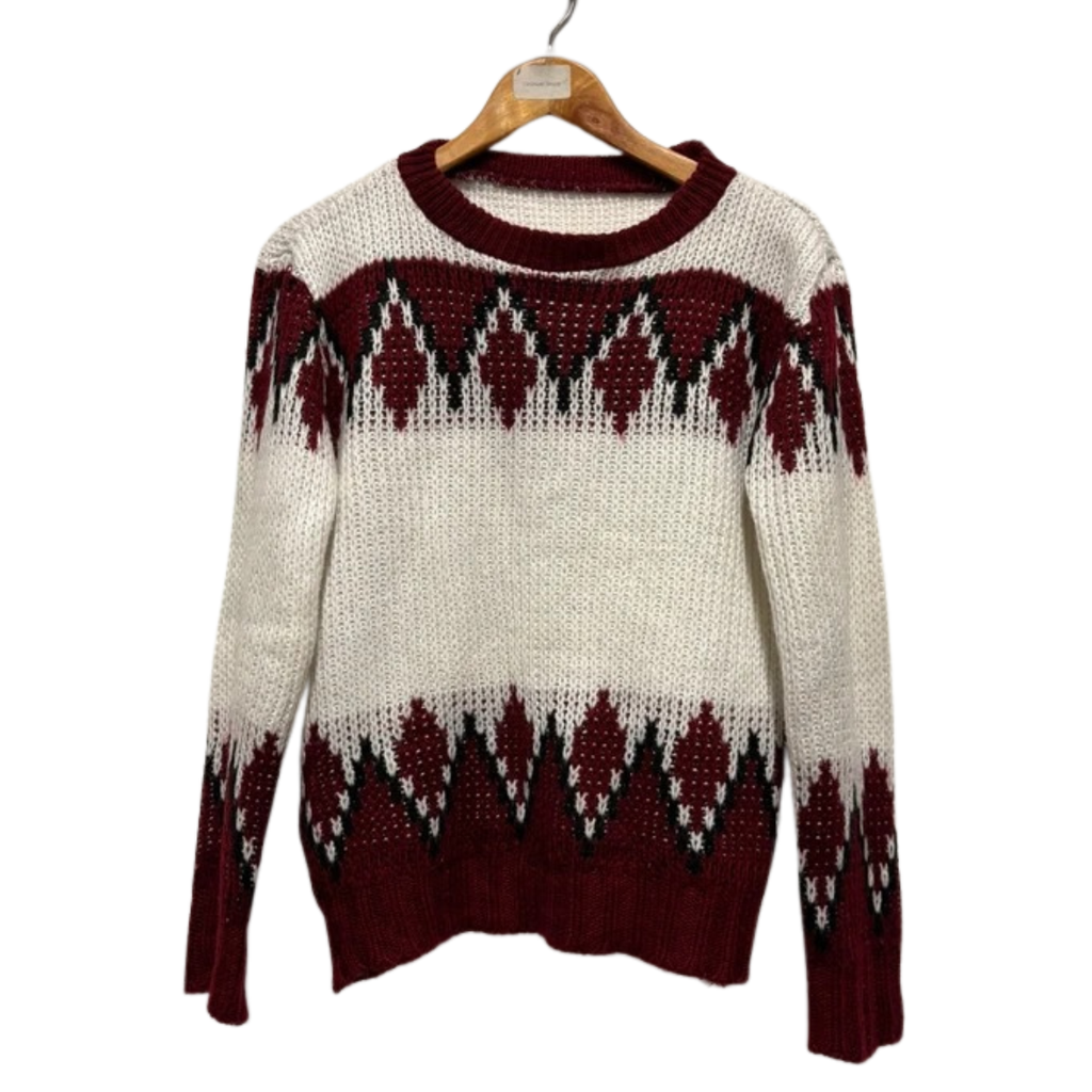 Vintage Jumper M 70’s Nordic Icelandic Style White Red