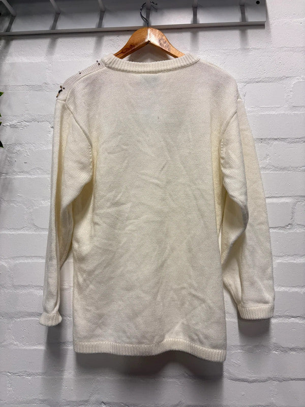 Vintage 80’s Jumper Cream Beaded 14 16 L Aran Style Cottagecore Retro True